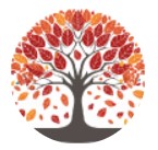 grafisches, kreisrundes Logo eines Herbstbaumes mit orangen und roten Blättern